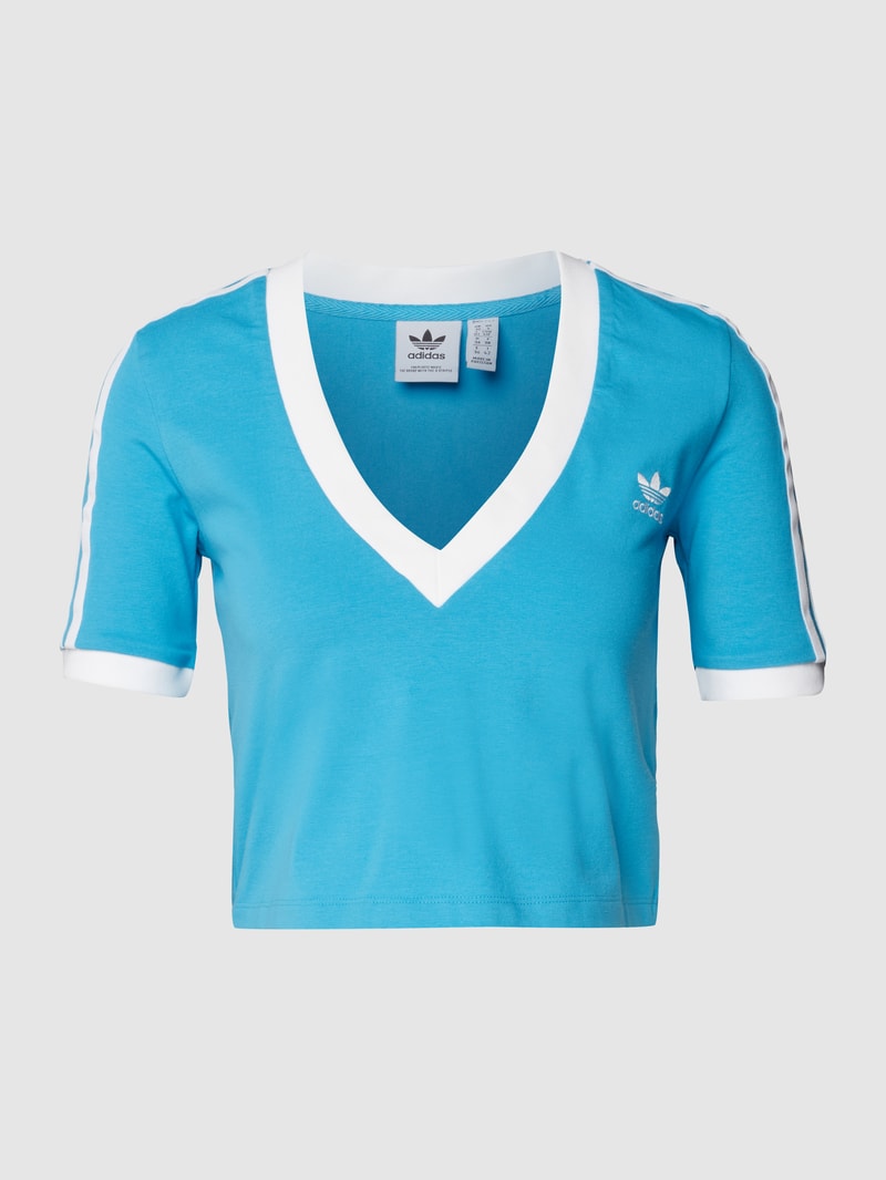 Cropped T-Shirt mit Brand-Stitching in hellblau