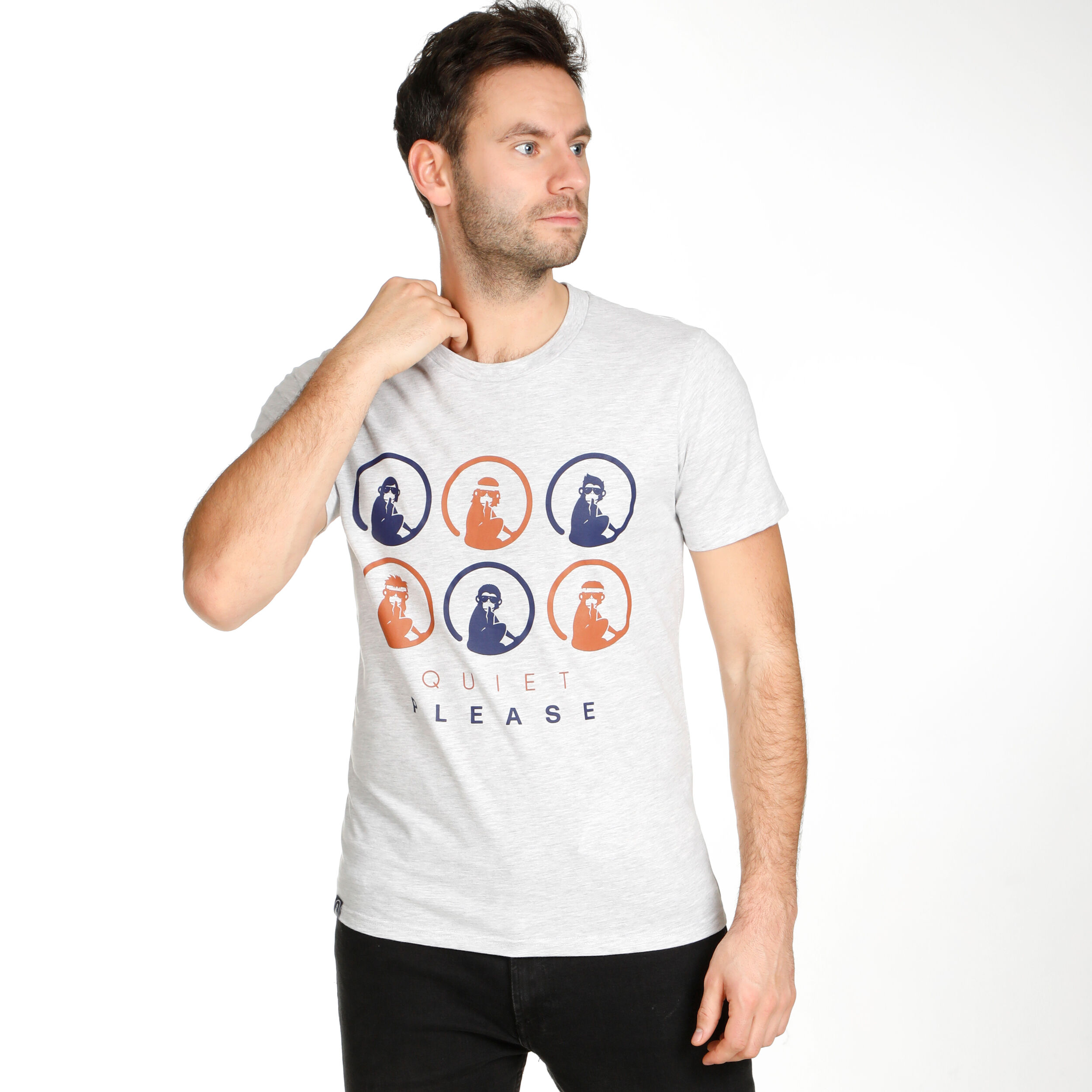 Retro Monkey T-Shirt Herren - Hellgrau, Mehrfarbig
