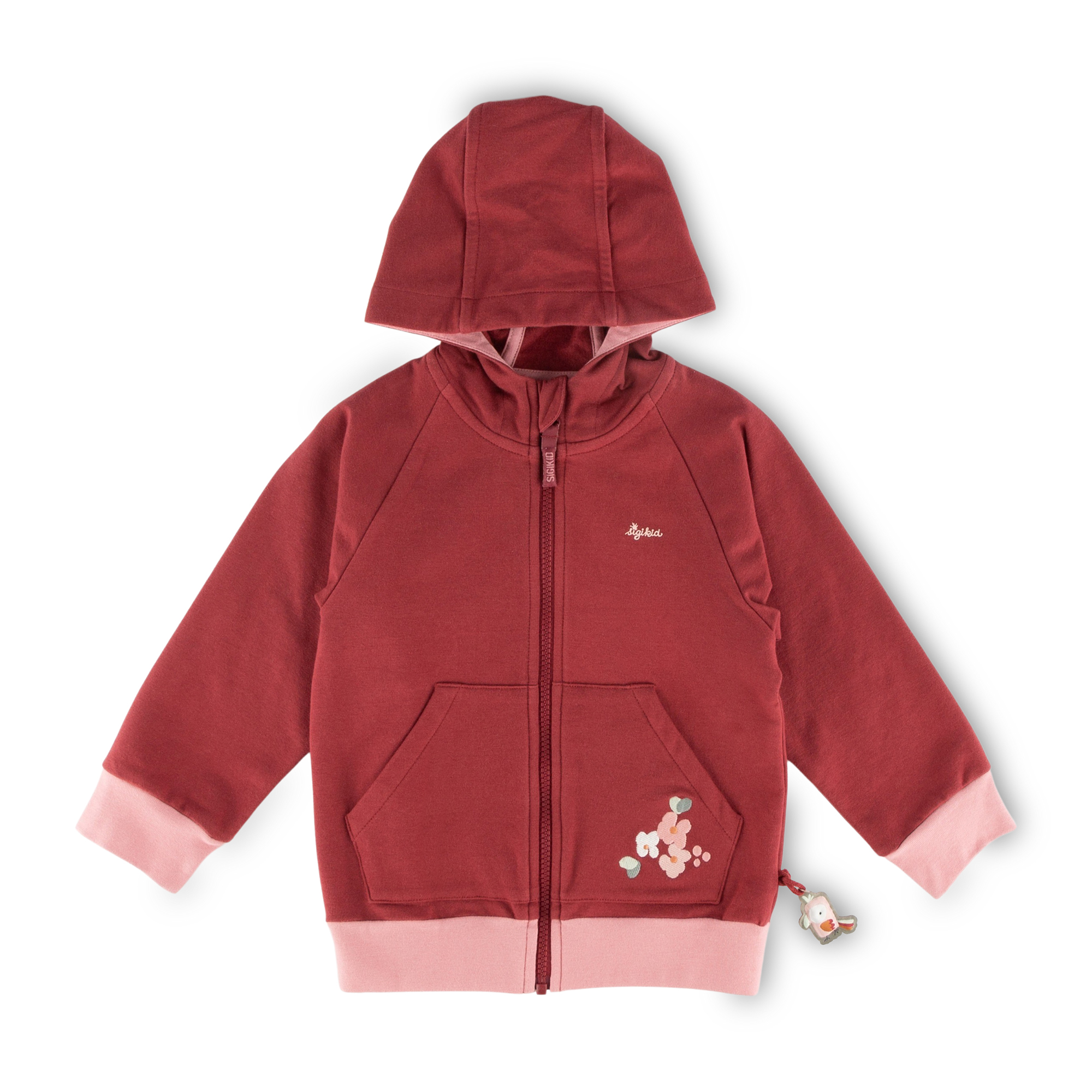 Kinder Sweatjacke mit Kapuze und Stickmotiv Blumen, dunk