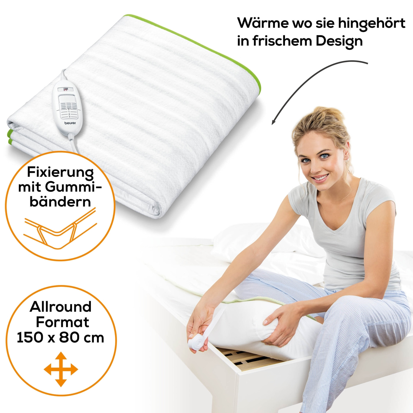 Beurer Wärmeunterbett TS 15-Atmungsaktives Wärmeunterbett mit Fixierung an der Matratze - 150 x 80 cm