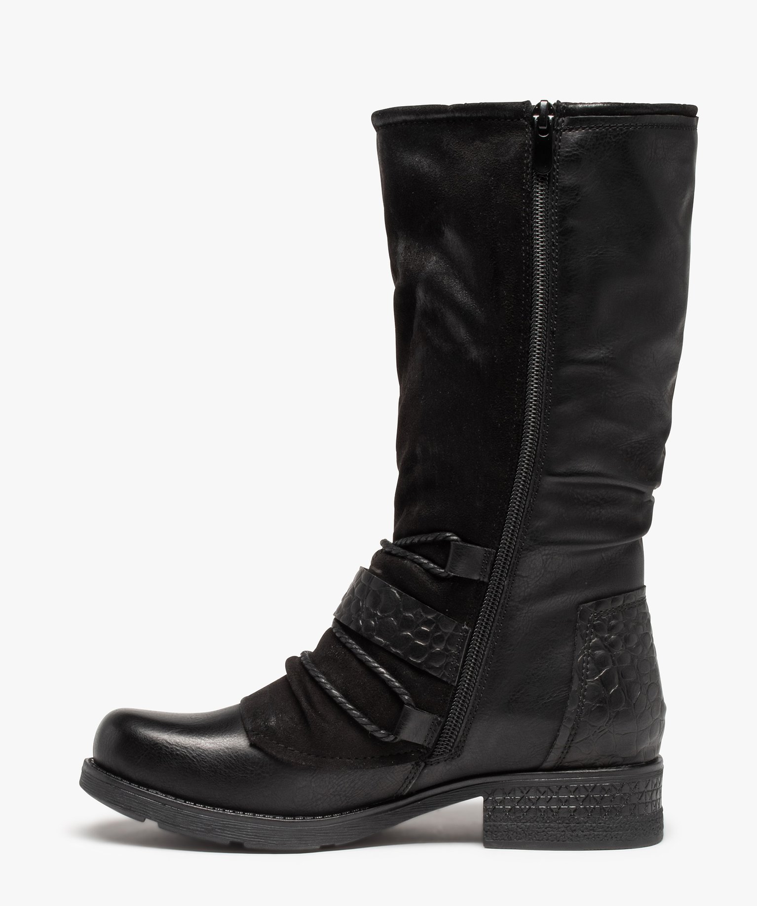 Bottes femme unies style motard à brides fantaisie noir | GEMO