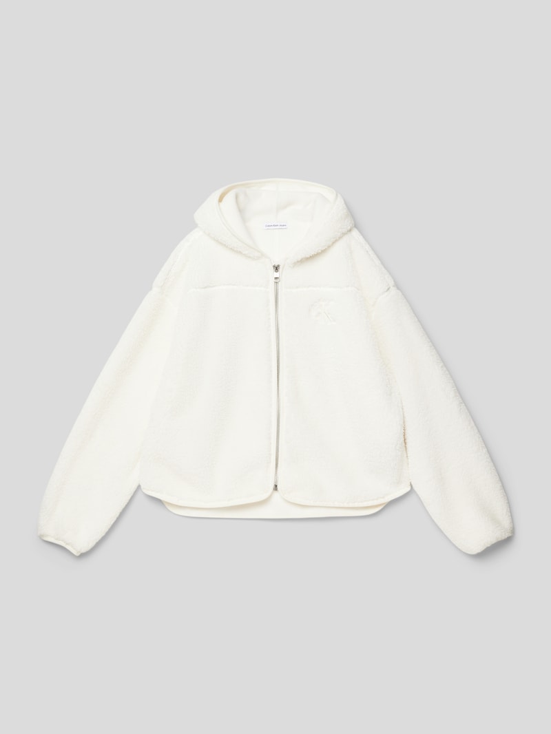 Sweatjacke mit Kapuze und Logo-Stitching in ecru