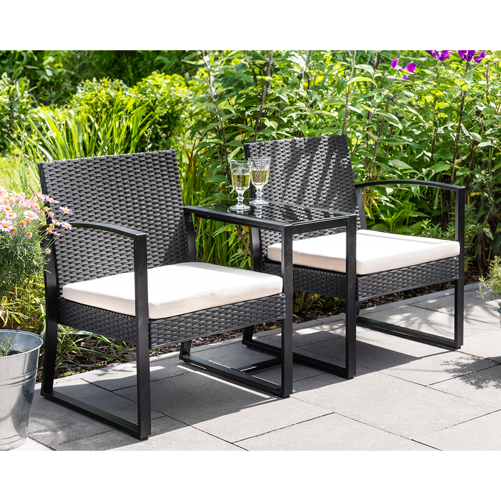HC Garten & Freizeit 2-Sitzer Bank Gartensitzbank mit Beistelltisch schwarz