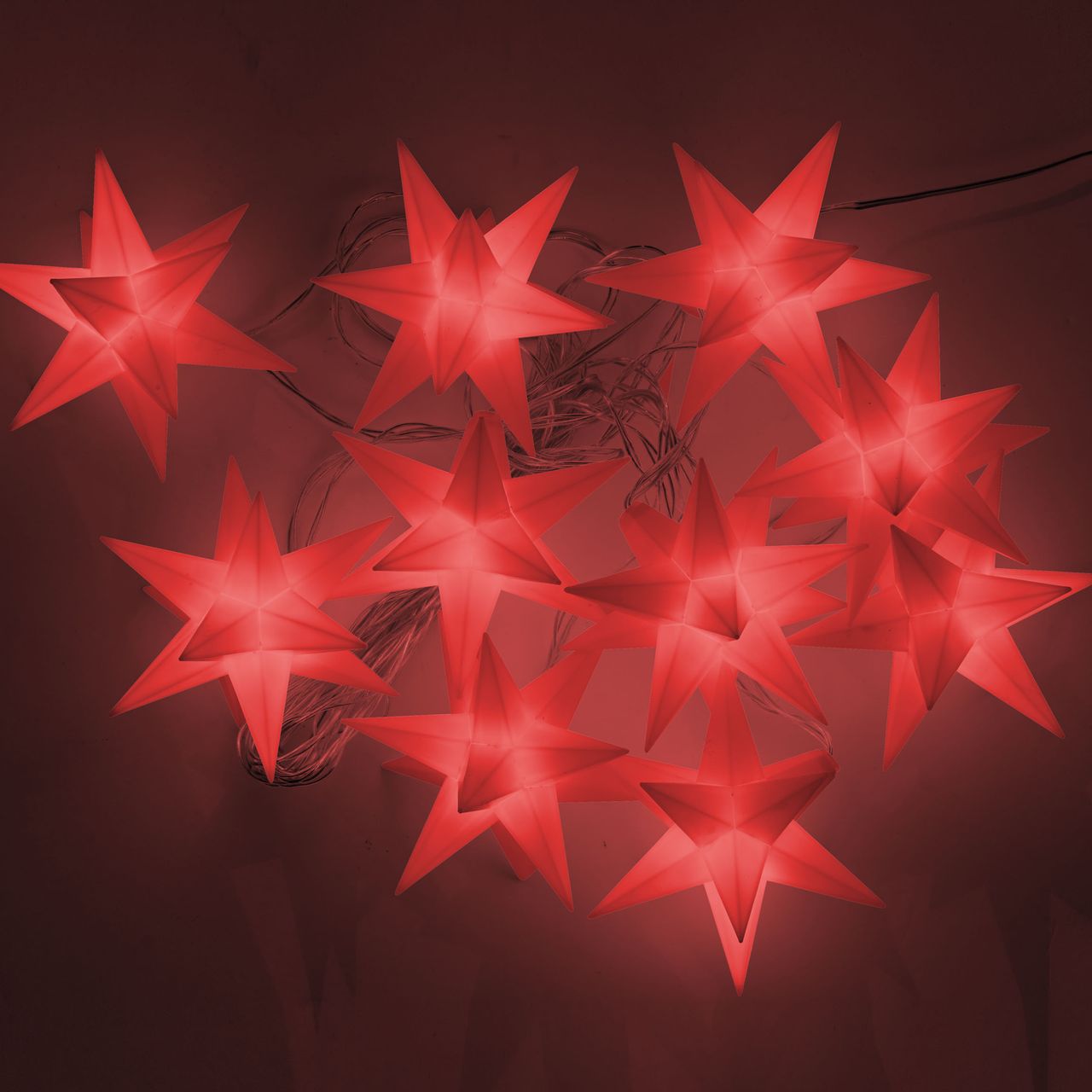Weles AMARE LED 10er Sternenlichterkette rot Durchmesser der Sterne je 12 cm, Länge der Kette 6,75 m (zzgl. 5 m Zuleitung), LED Farbe warmweiß, CE geprüft, für den Innen- und Außenbereich, Timer