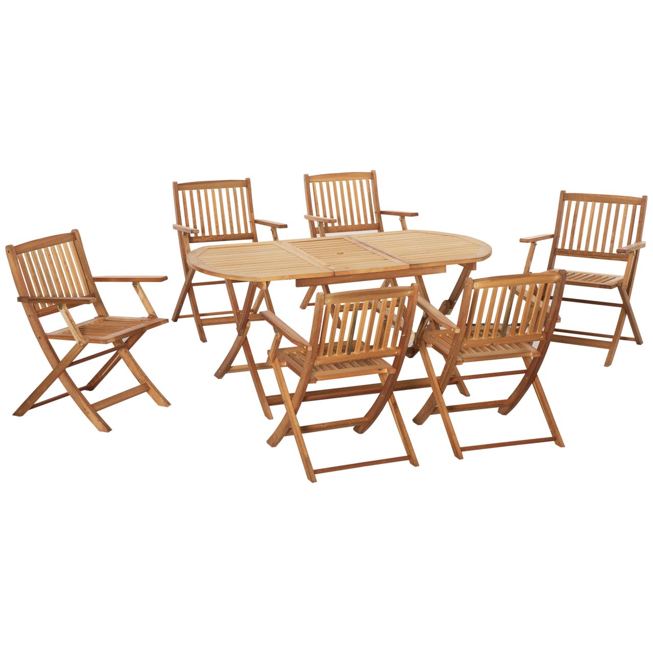 Outsunny Sitzgruppe 7tlg. Essgruppe Klappbar Gartenmöbel Set Massivholz Natur
