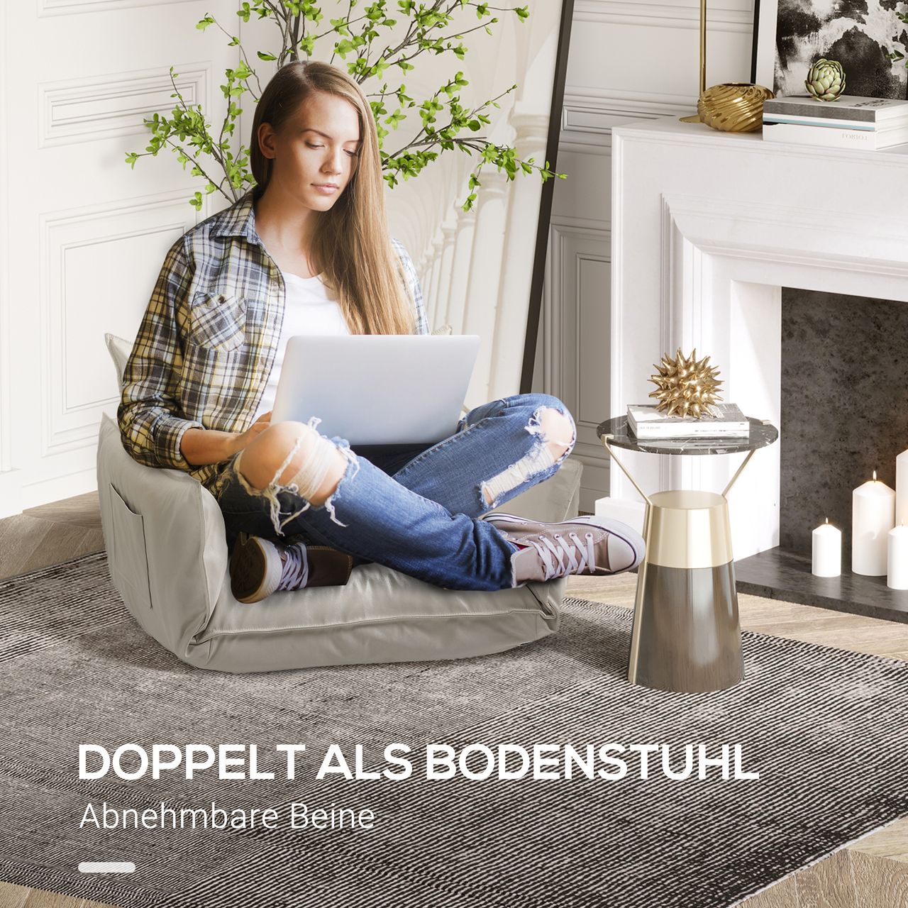 HOMCOM 2-in-1 Sessel, Relaxsessel Akzentstuhl bis 120 kg, Bodensessel mit Kissen