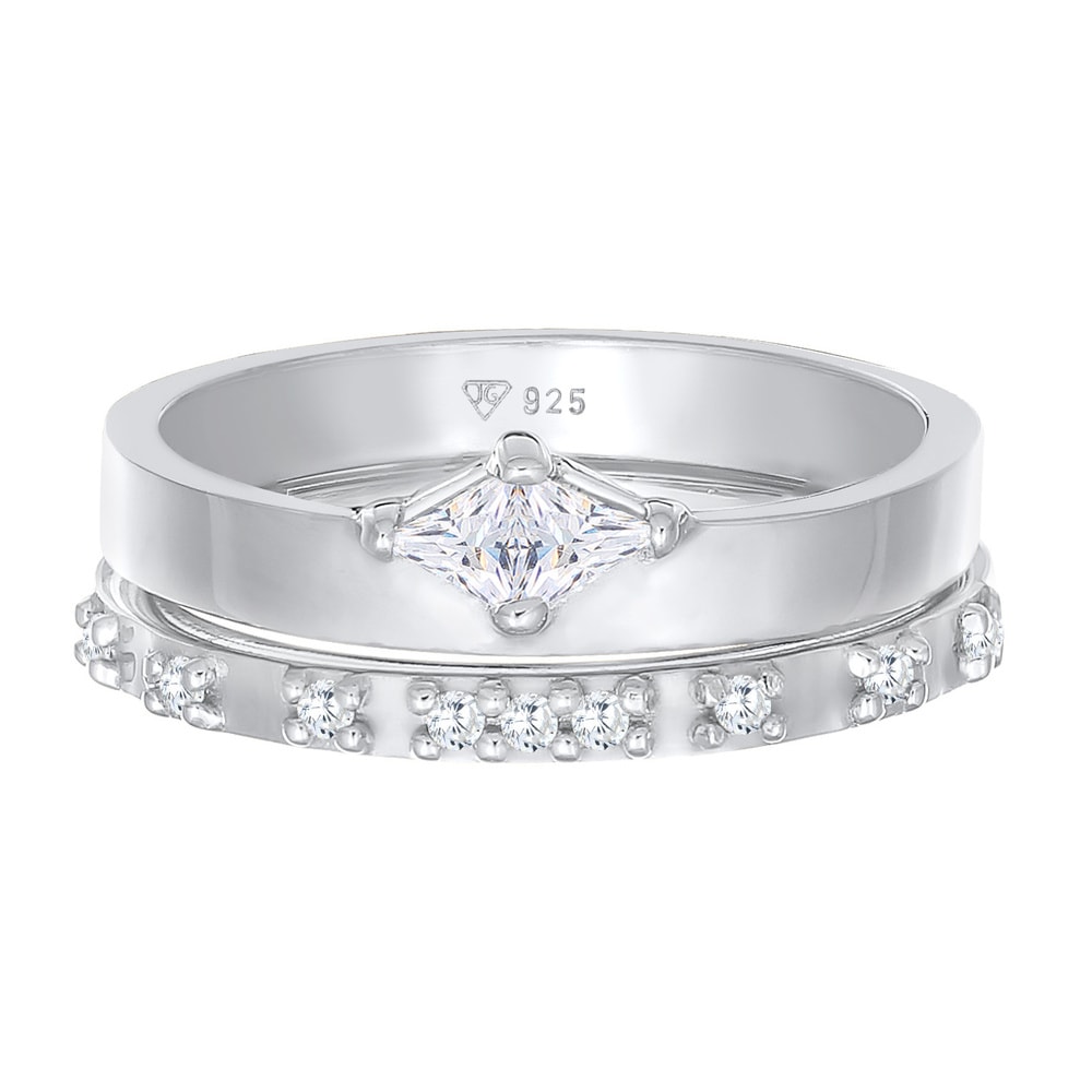Elli Elli Bague Femmes Ensemble Solitaire Fiançailles avec Cristaux de Zirconium en Ar Bague