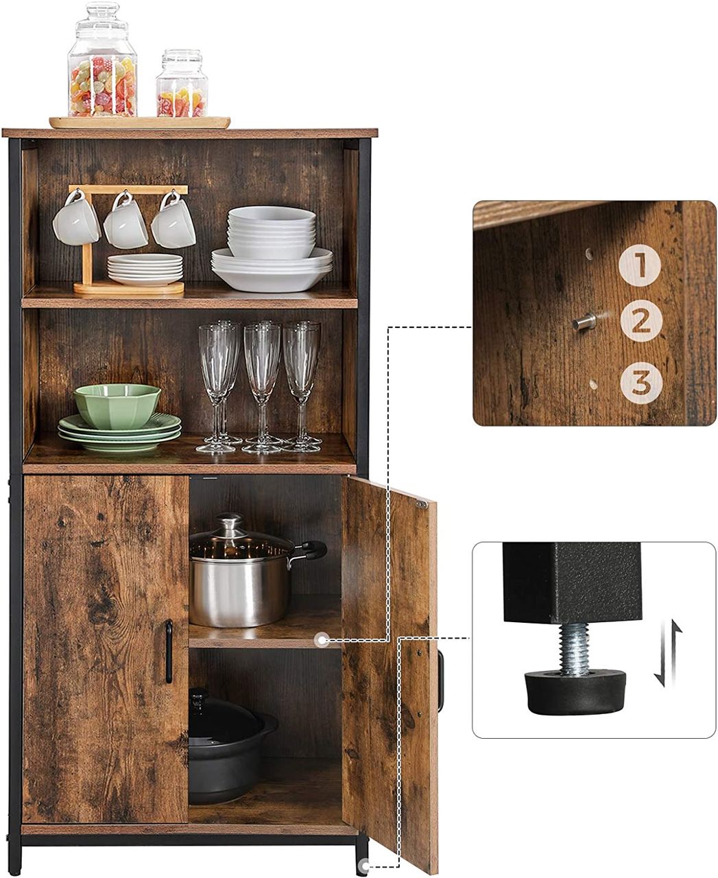 Vasagle Lagerschrank, 60x35x124.5cm, rustikalbraun