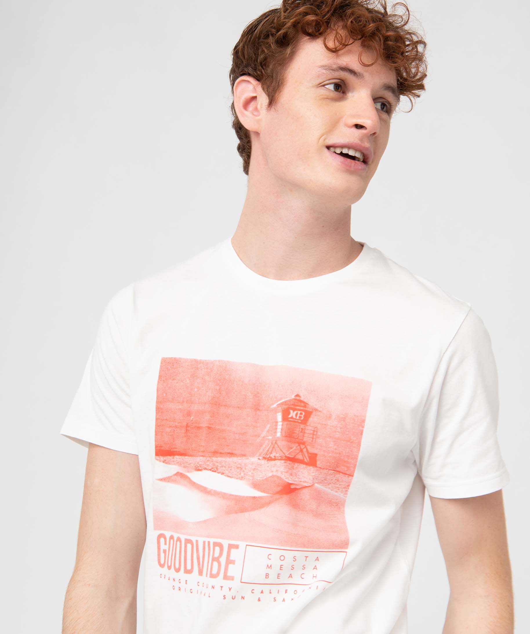 Tee-shirt homme à manches courtes motif plage californienne ecru | GEMO