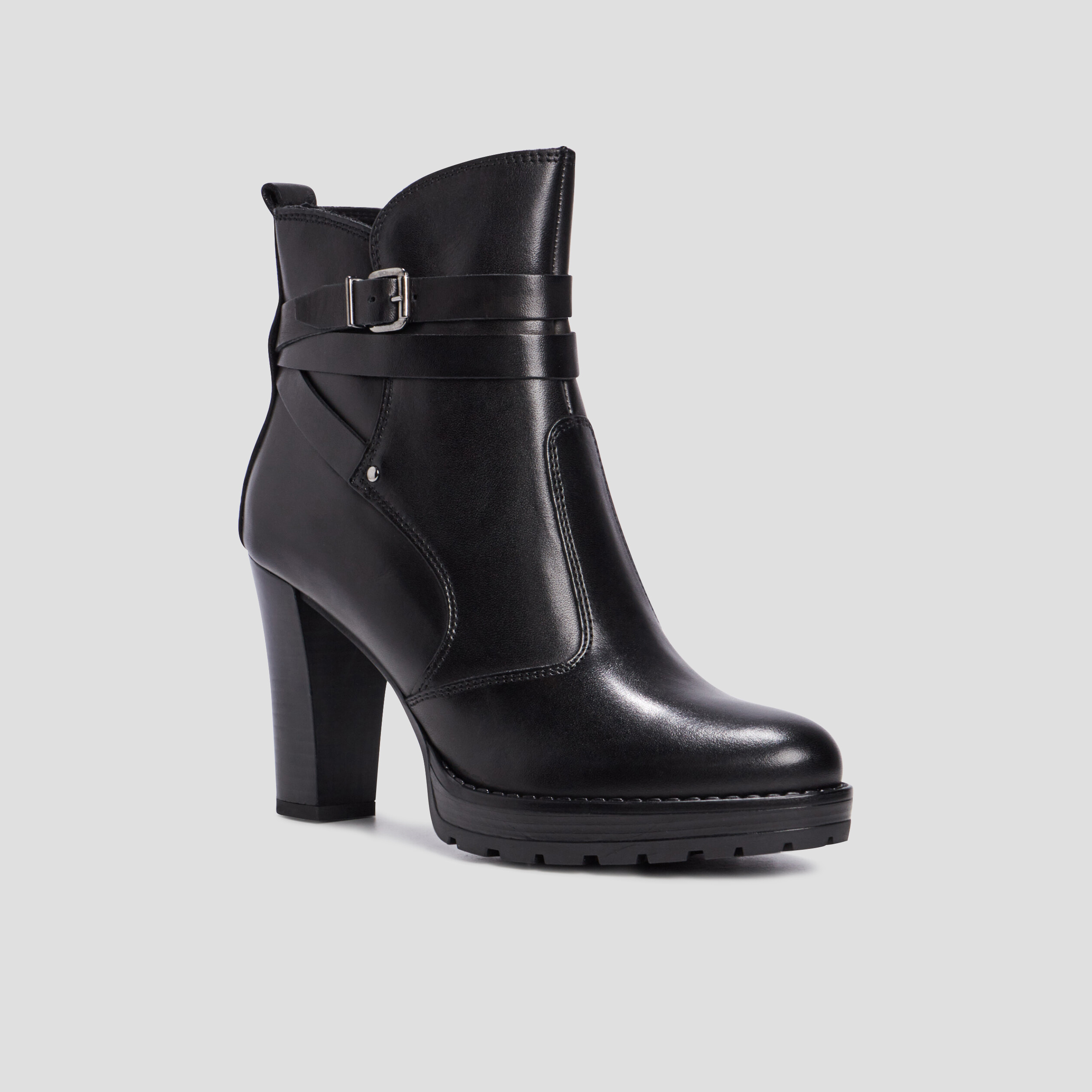 Bottines cuir à talons avec brides noir femme | La Halle