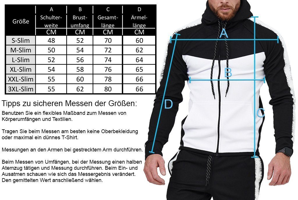 L.gonline Freizeitanzug Herren Jogging-ANZUG, Sporthose und Kapuzenjacke, Italy-Design 531-5 (Kapuzenjacke mit Reißverschluss, Hose, 2-tlg), Fitness Freizeit Casual