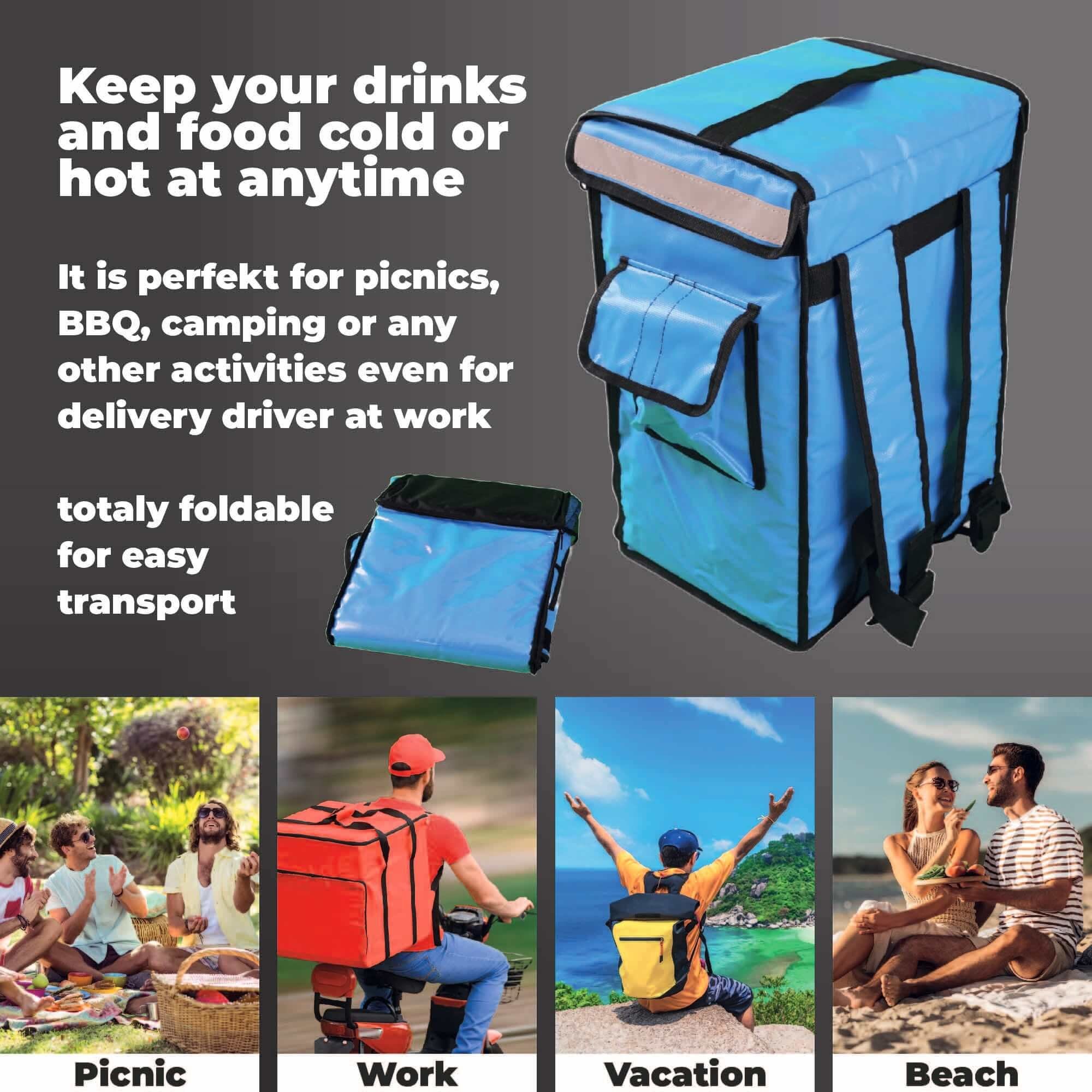 trends4cents Kühlbox isolierte Kühlbox, Rucksack 42 Liter, Klarsichthülle vorne vorhanden, für Werbung, Flyer, etc..