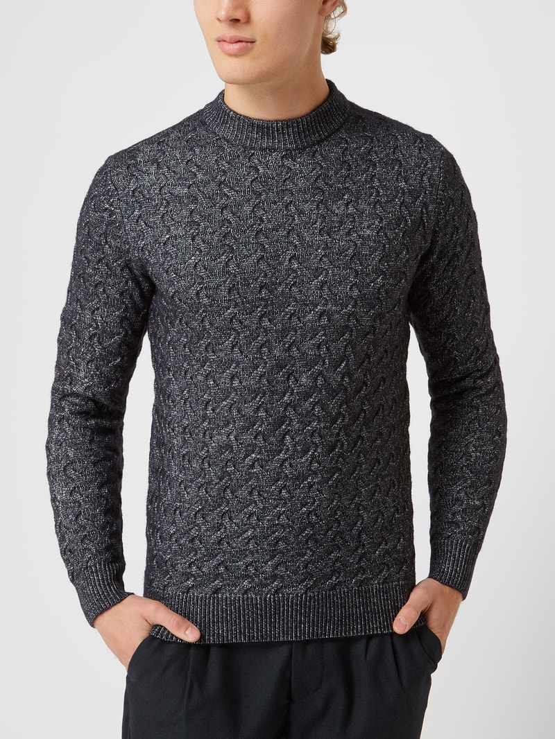 Pullover mit Zopfmuster in marineblau