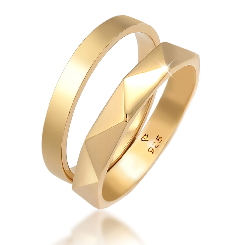 Elli Elli Bague pour dames  Hexagone de base martelé en 925/1000 argent massif Bague