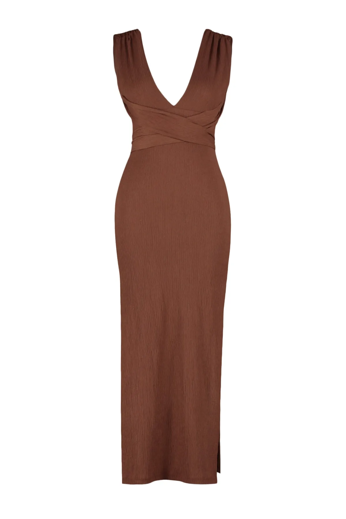 Trendyol Collection  Braunes, figurbetontes Maxi-Strandkleid mit Strickschnürung TBESS23EL00232