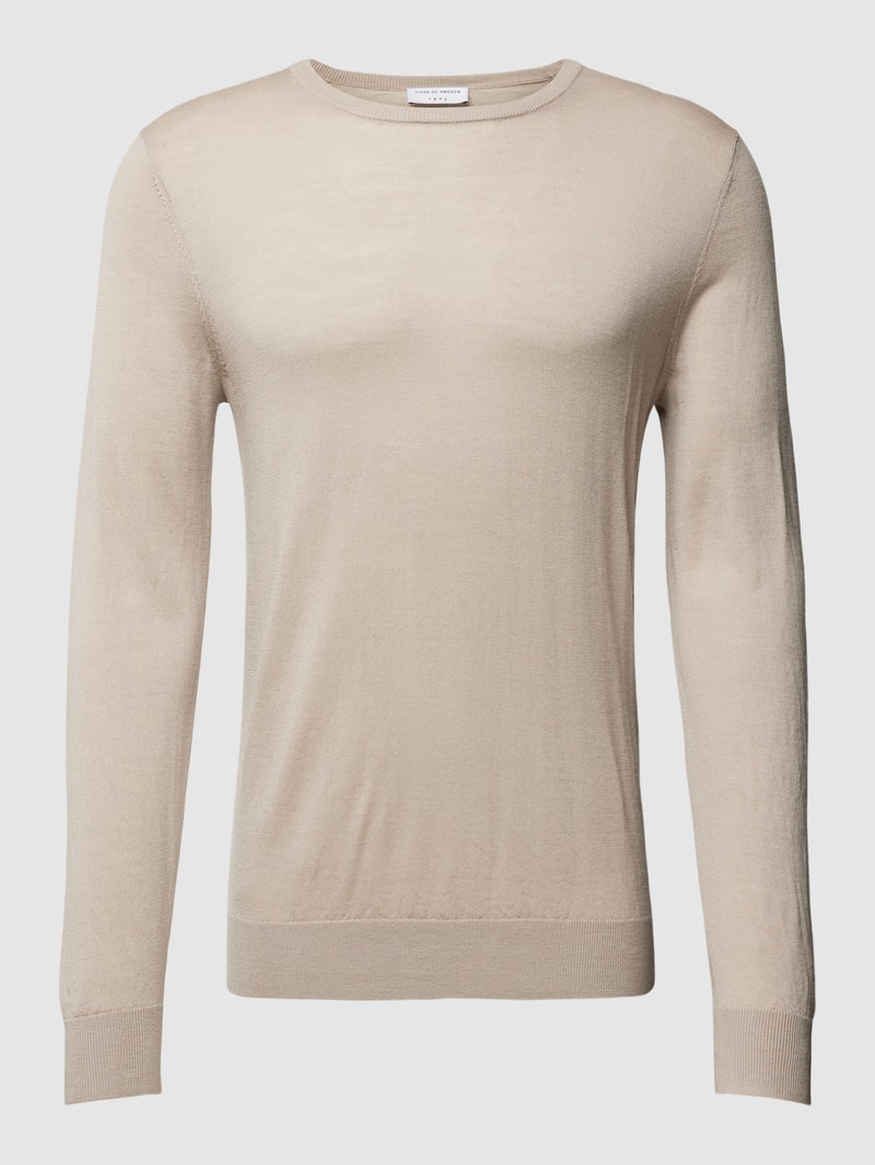 Longsleeve aus Wolle mit Rundhalsausschnitt in beige