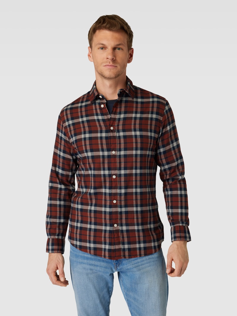 Slim Fit Flanellhemd mit Tartan-Karo in rostrot