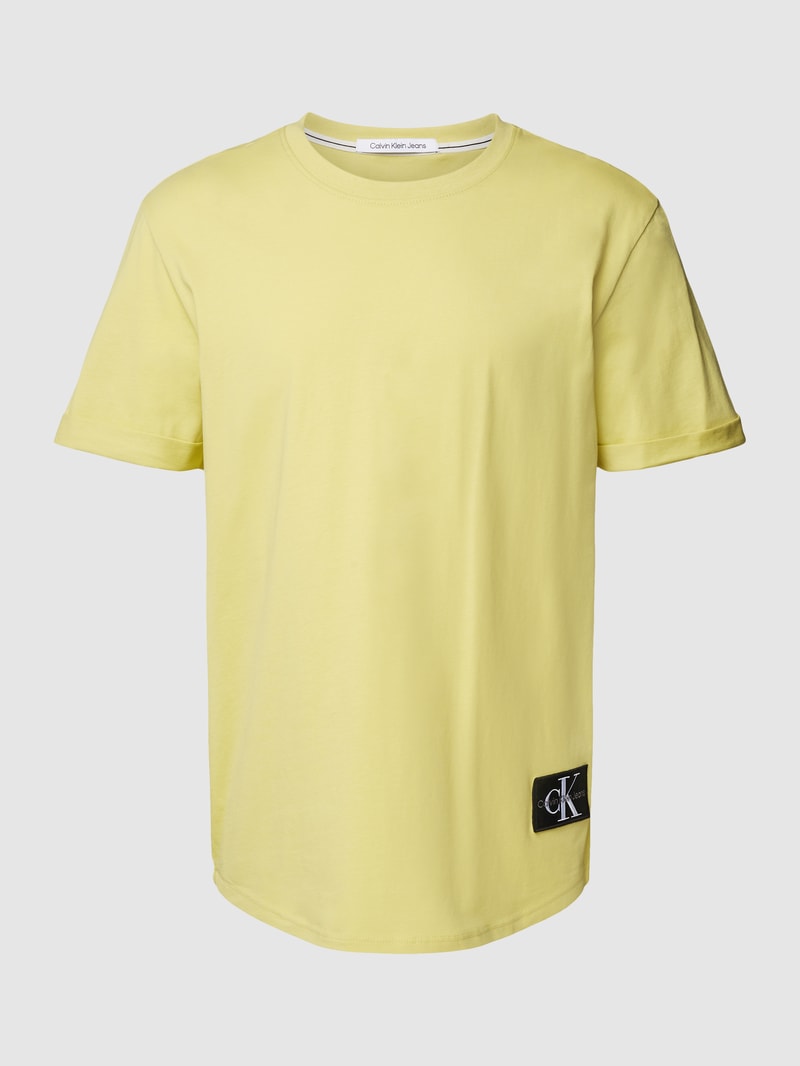 T-Shirt aus Baumwolle mit Label-Detail Modell 'BADGE' in hellgelb