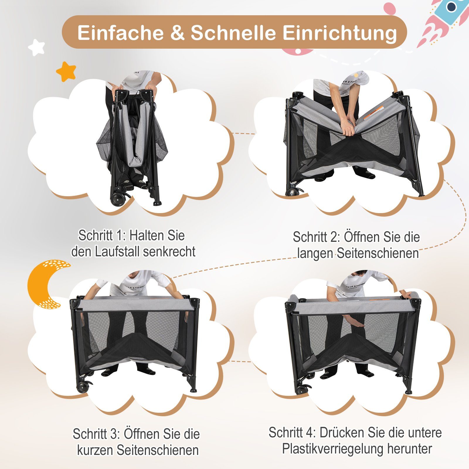 COSTWAY Baby-Reisebett, mit Matratze & Wickeltisch, 110 x 78 x 78 cm