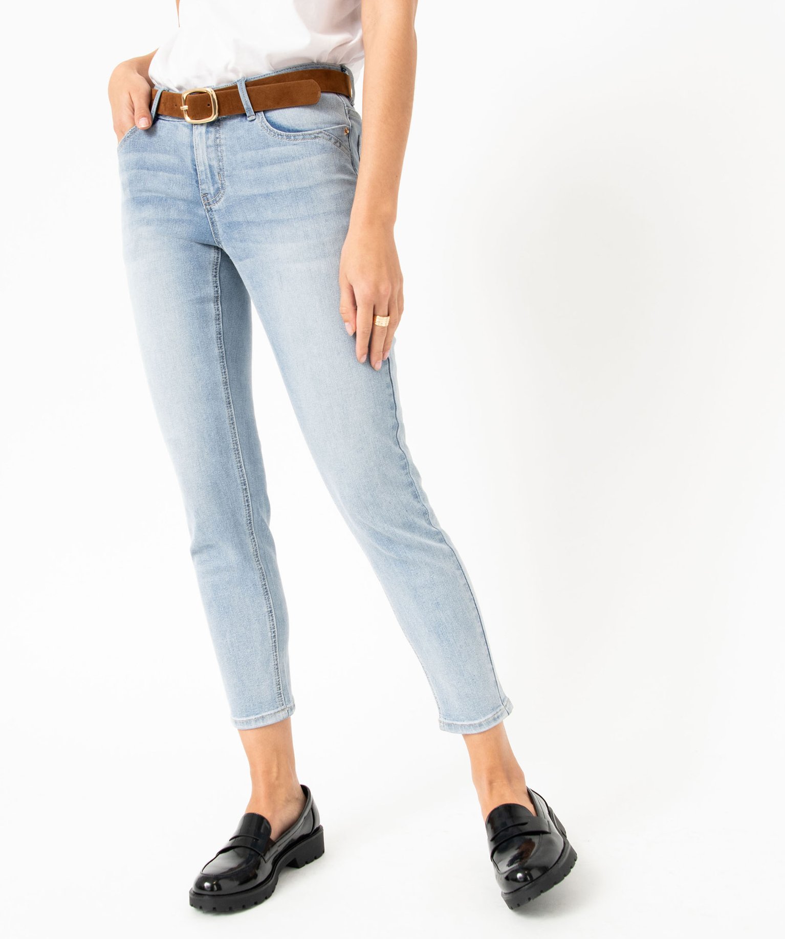 Jean slim longueur 7/8ème avec ceinture femme stone | GEMO