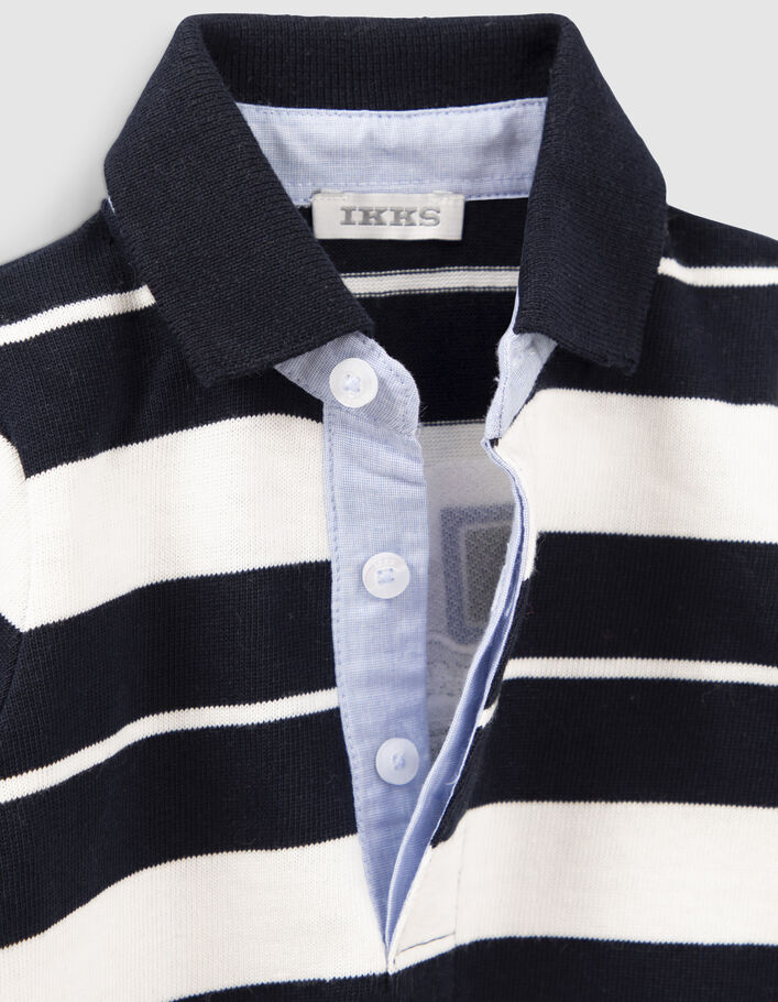 Polo marine bio rayures écrues brodé dos bébé garçon