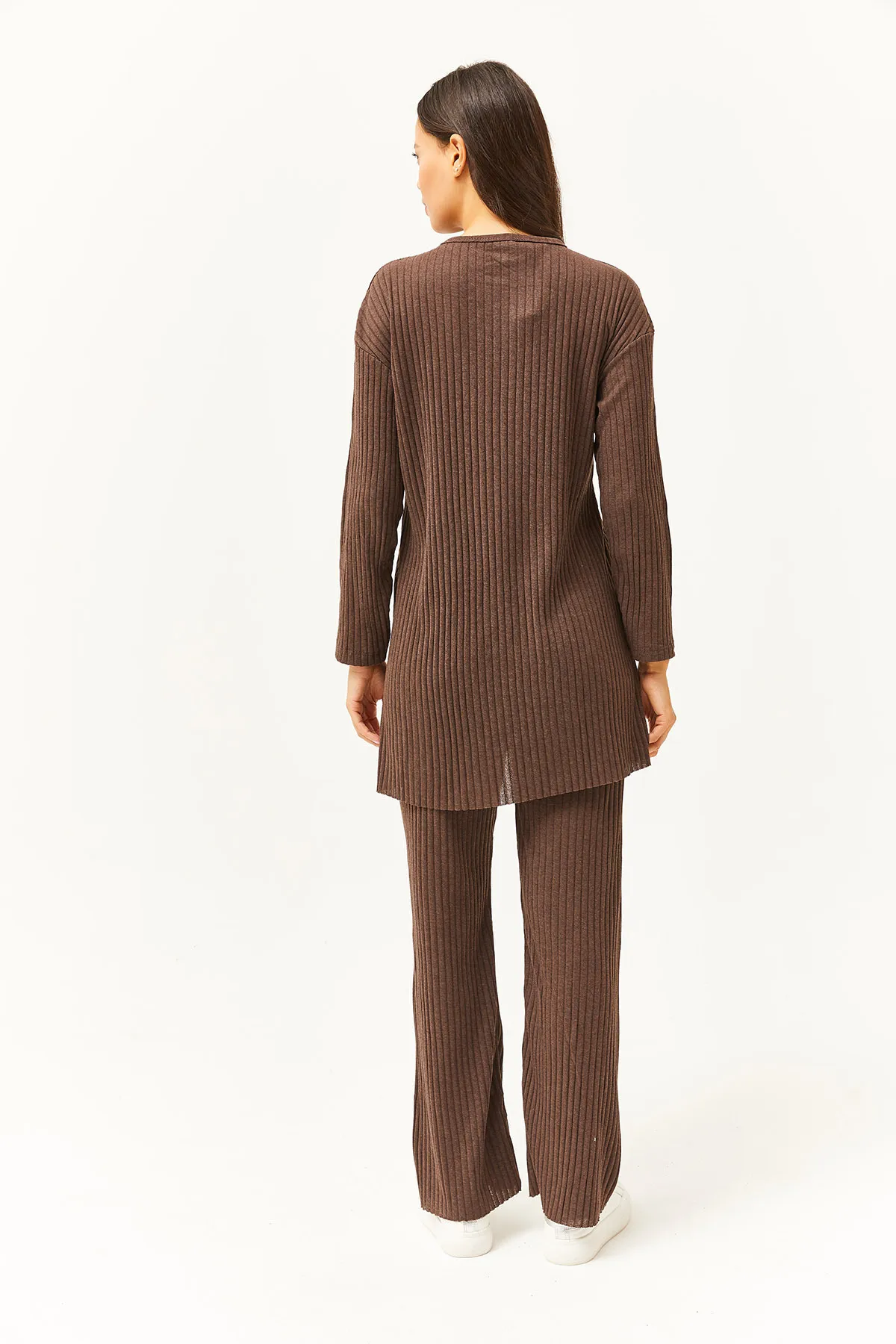 Olalook  Damen Bitterbraun Oberteil Schlitz Bluse Unterteil Palazzo Kordel Anzug TKM-19000180