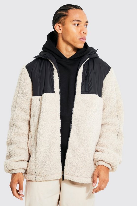 Tall Borg-Jacke mit Nylon Kontrast-Einsatz