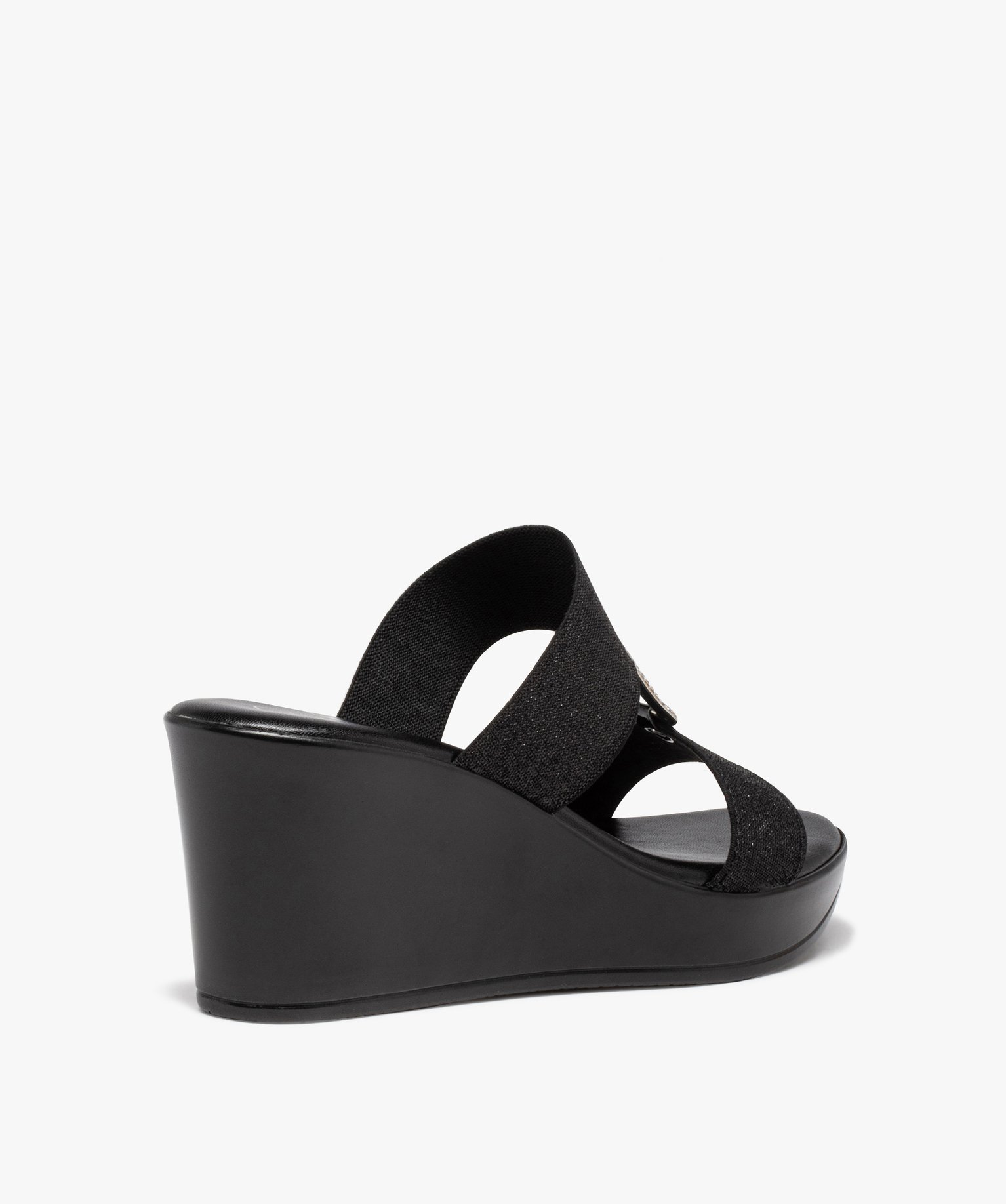 Mules femme compensées à brides élastiques et strass noir | GEMO