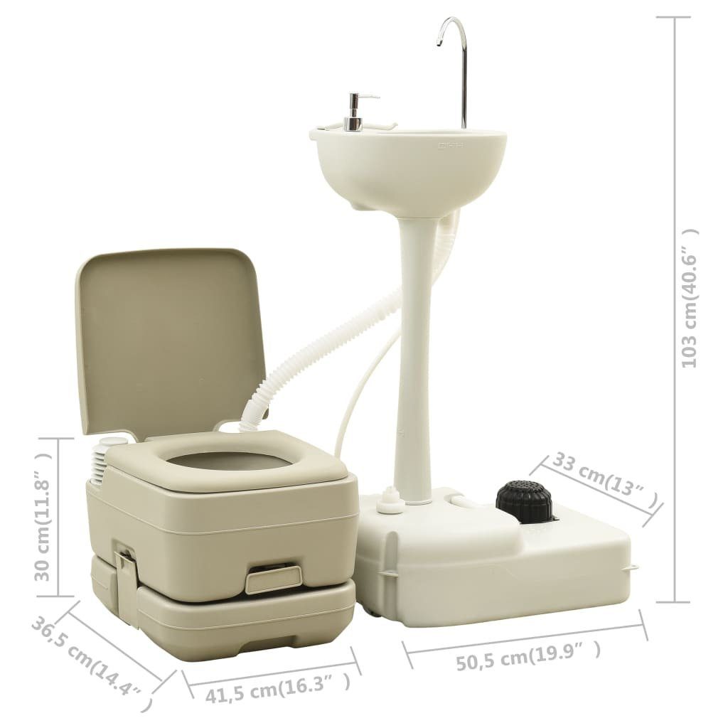 vidaXL Campingtoilette Campingtoilette 10 10L und Handwaschbecken 20L Set Tragbar Grau