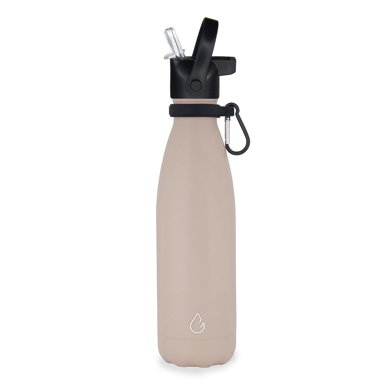 Wattamula Design Öko Edelstahl 500-ml-Wasserflasche mit Extraverschluss und Tragekarabiner