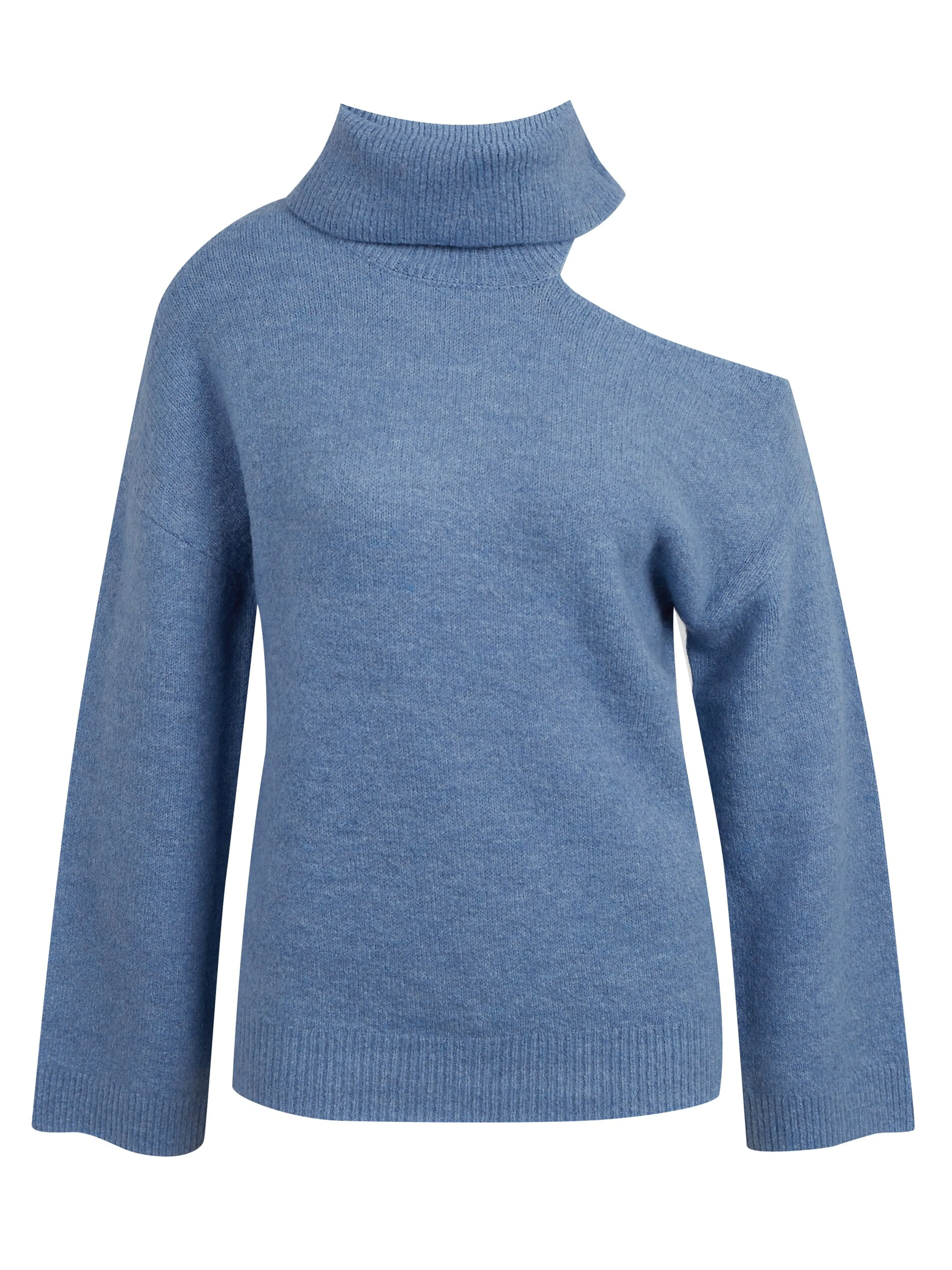 Hellblauer Damen-Rollkragenpullover mit Ausschnitt ORSAY
