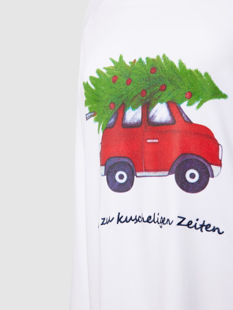 Nachthemd mit Rundhalsausschnitt Modell 'Kuschelige Zeiten' in weiß