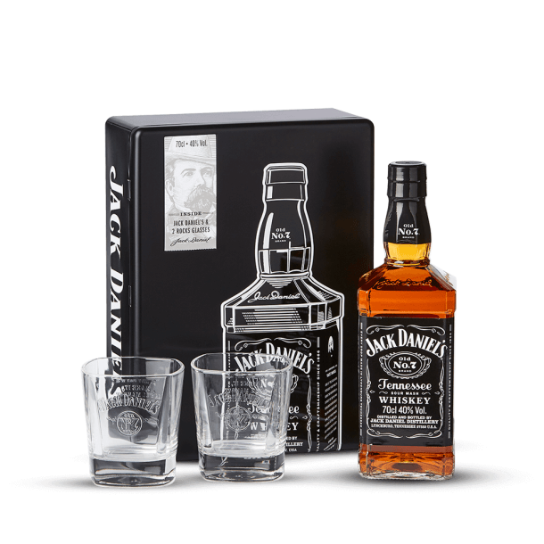 Coffret Métal Jack Daniel's N° 7 + 2 verres