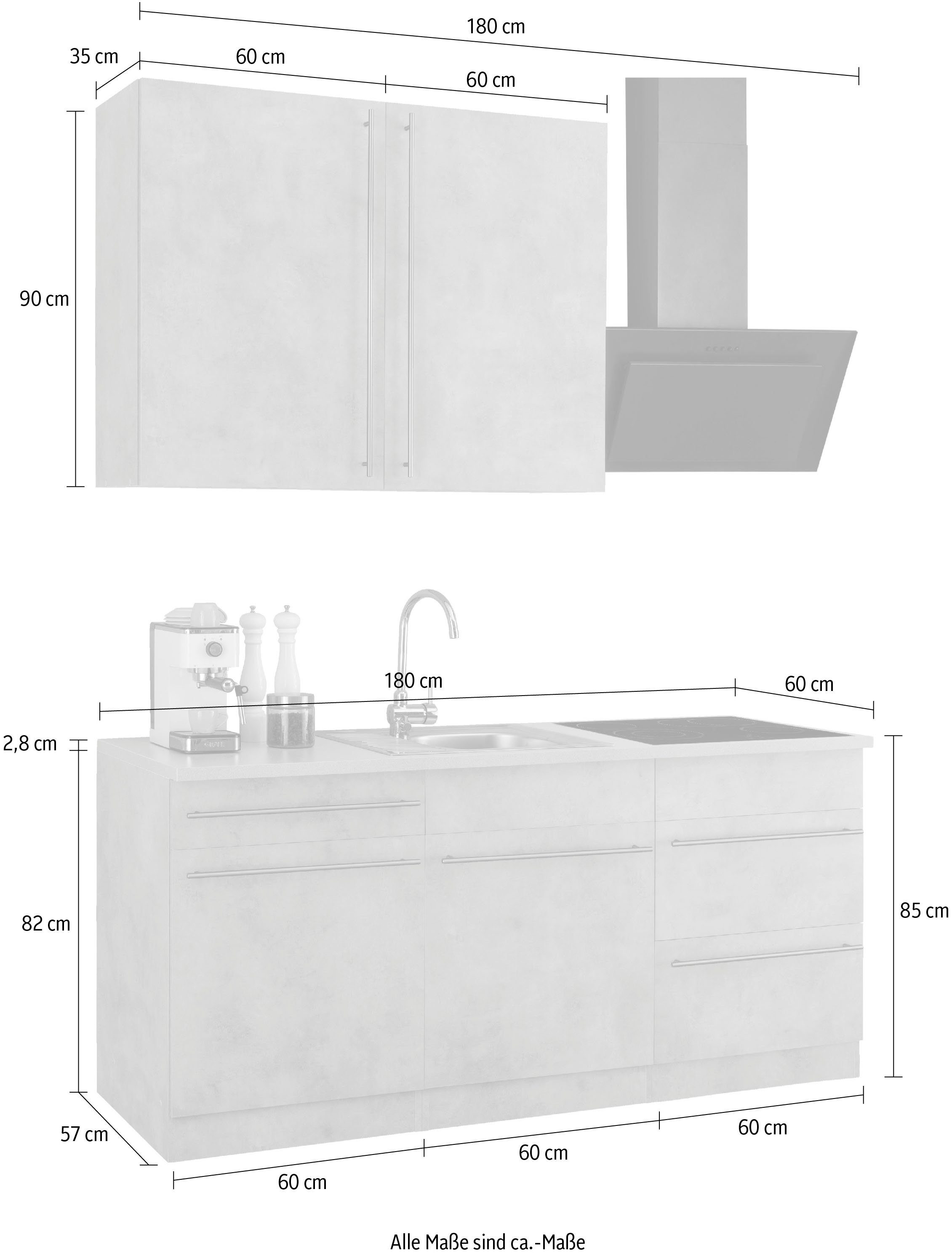 wiho Küchen Küche Chicago, wahlweise mit E-Geräten, Breite 180 cm