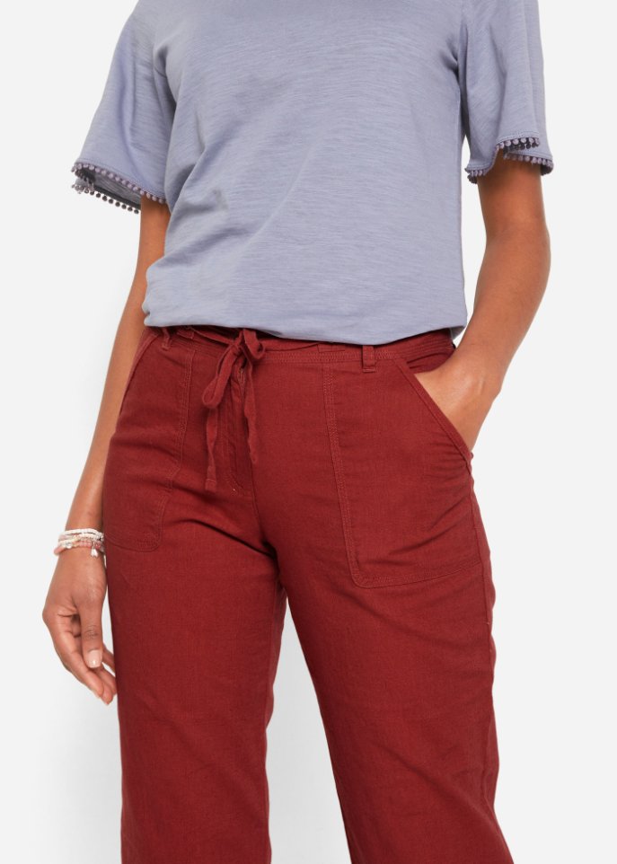 3/4 Hose mit Leinen und Bequembund, Loose-Fit