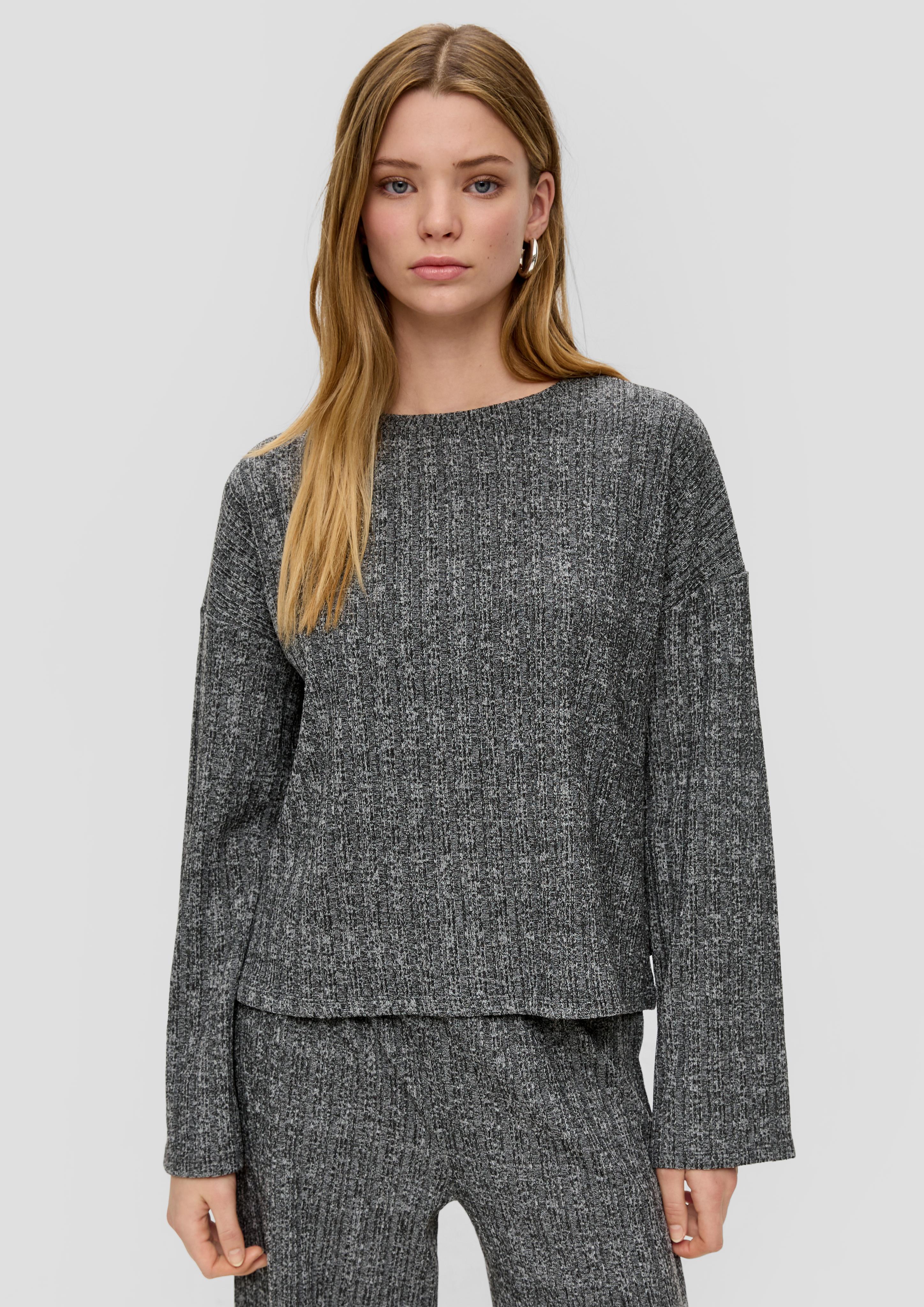 Meliertes Longsleeve mit Rippstruktur  2138342-9898