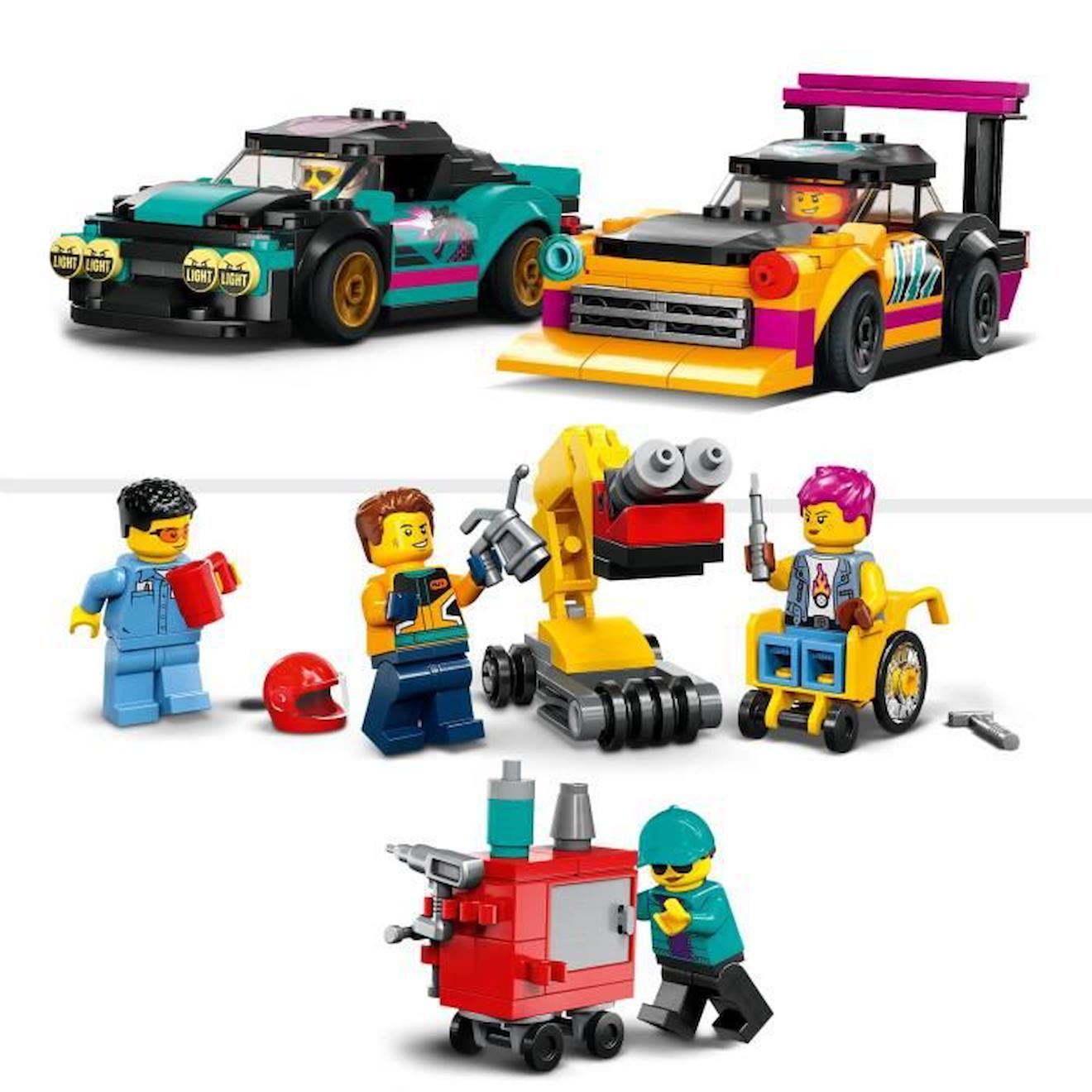 LEGO® City 60389 Le Garage de Customisation, Jouet de Voitures, Atelier et Minifigurines blanc