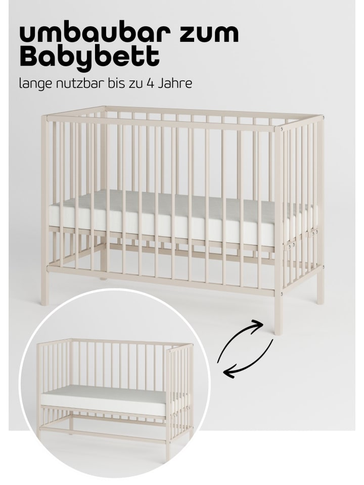 Sämann Beistellbett mit Matratze Cloud Air, Rollen & Umbauseite - sahara dust - Dreamy günstig kaufen 60x120 cm