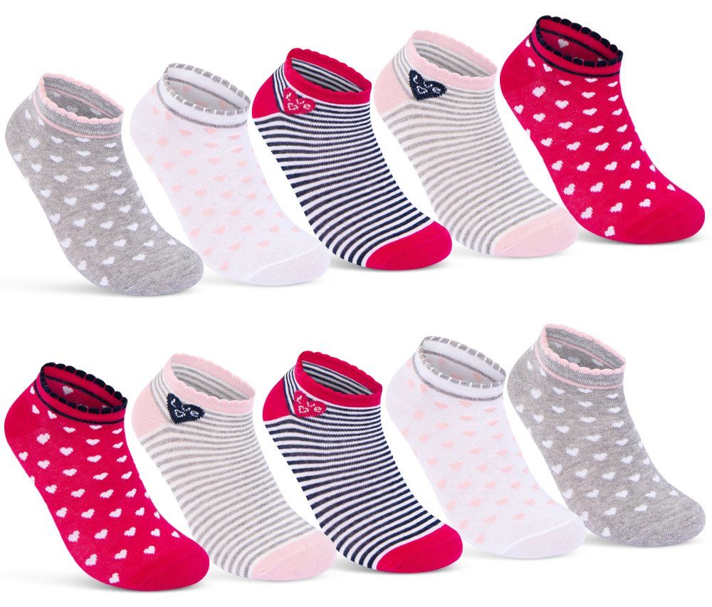 sockenkauf24 Sneakersocken 10 Paar Kinder Sneaker Socken Jungen & Mädchen Baumwolle Kindersocken (56271, 35-38) WP