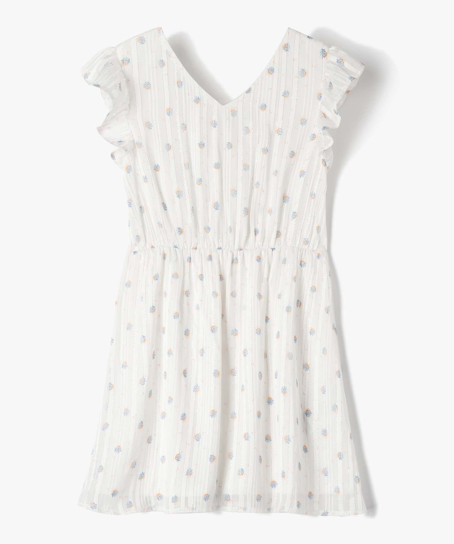 Robe fille sans manches à motifs fleuris et rayures paillet... blanc | GEMO