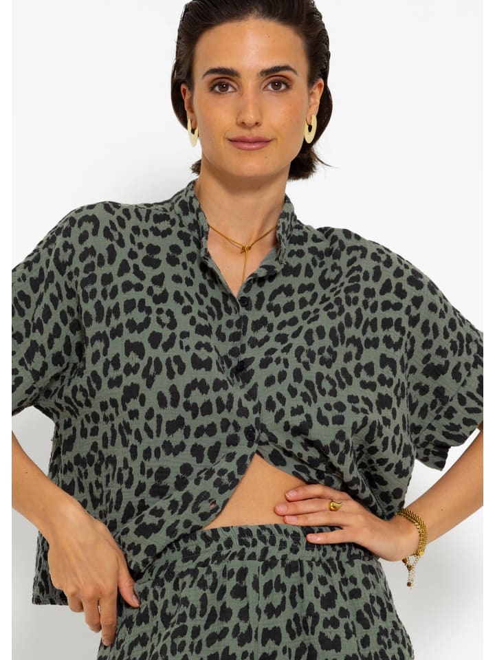 SASSYCLASSY Musselin Bluse mit Zebra in khaki I schwarz günstig kaufen