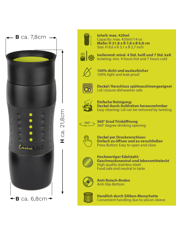 Creano 3x Creano Travel-Mug 400ml Schwarz   Rosa   Grün isolierend aus Edelstahl günstig kaufen onesize