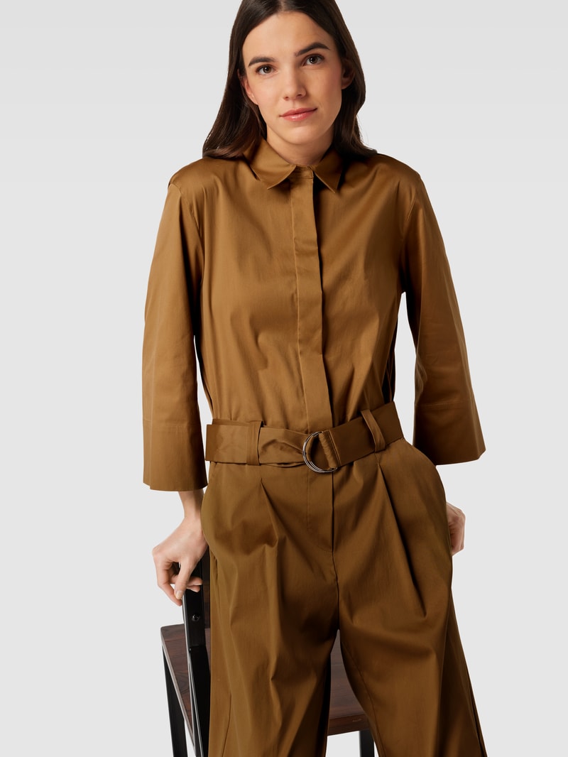 Jumpsuit mit Bindegürtel in mittelbraun