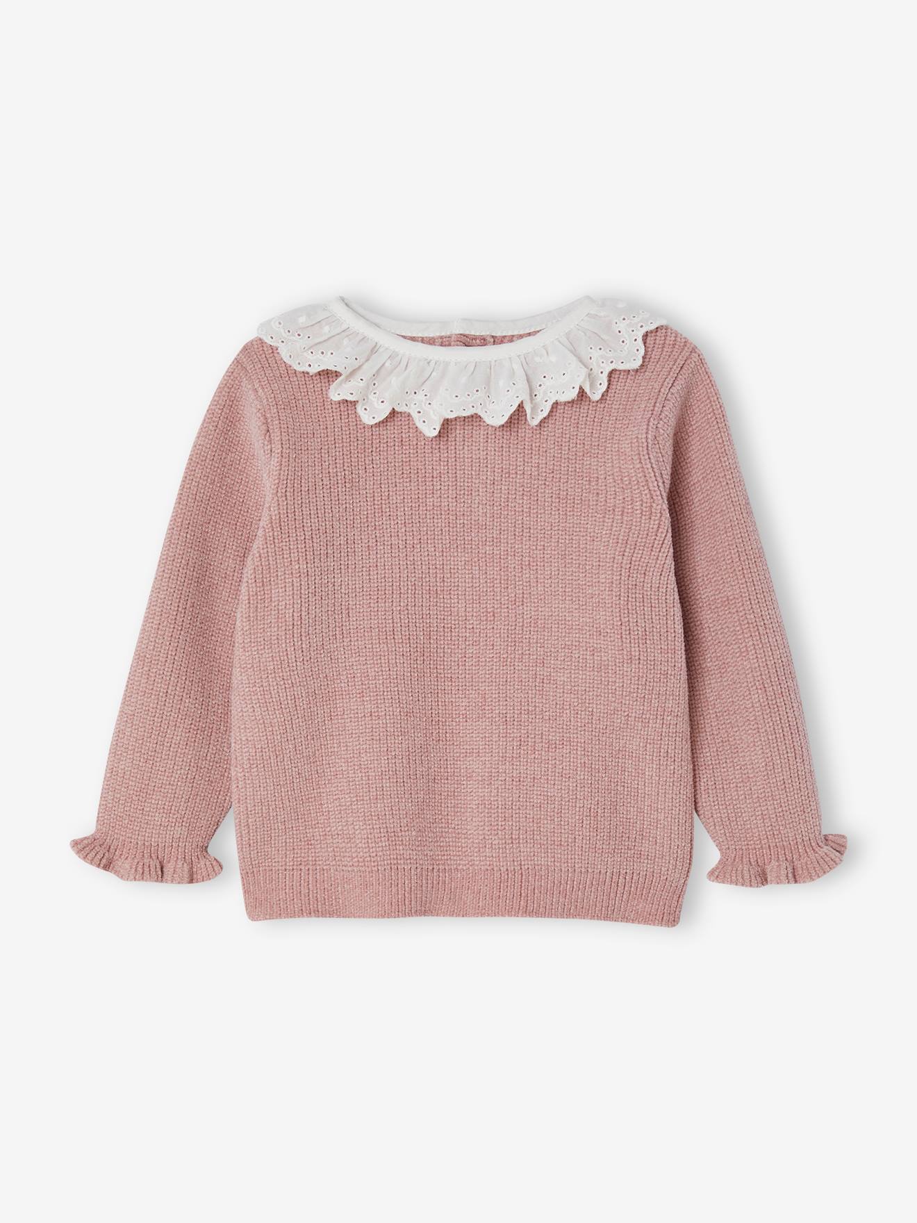 Vertbaudet Baby Strickpullover, Kragen mit Lochstickerei - pulver lila