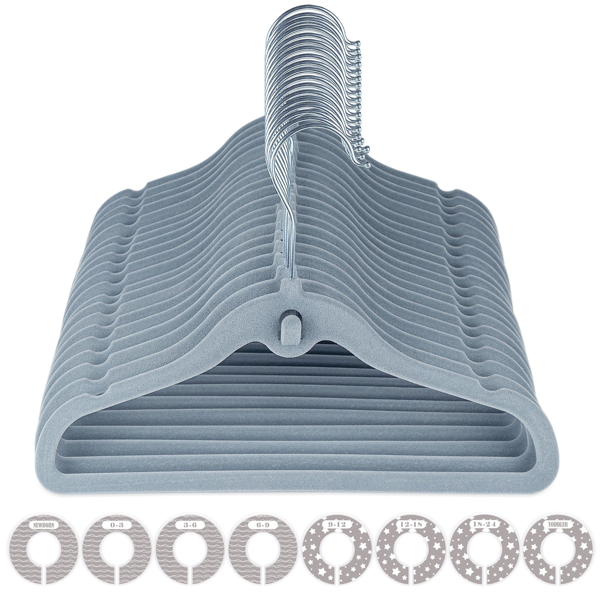 Homewit Mehrfach-Kleiderbügel Kinder Samt Kleiderbügel mit Haken und Kleiderschrank Trenner, (Set, 20-tlg), für Kinderkleidung, Babykleidung, Rock und Hose für Kinder