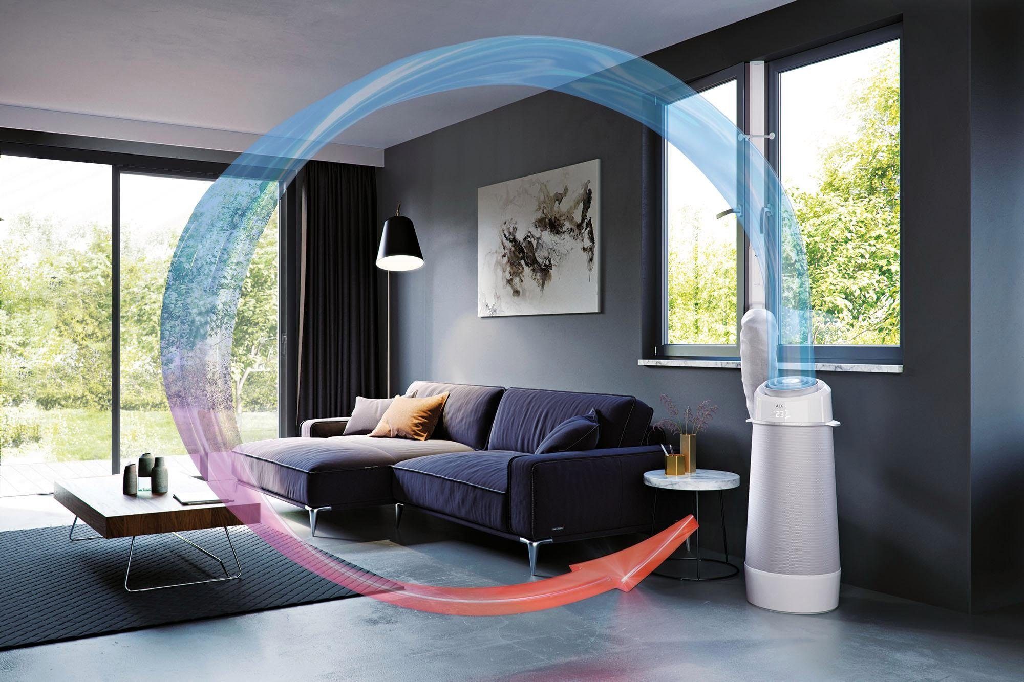 AEG Klimagerät PX71-265WT Eco mobile Klimaanlage spiralförmiger Luftstrom, Kühlen, Heizen, Ventilation, Entfeuchtung