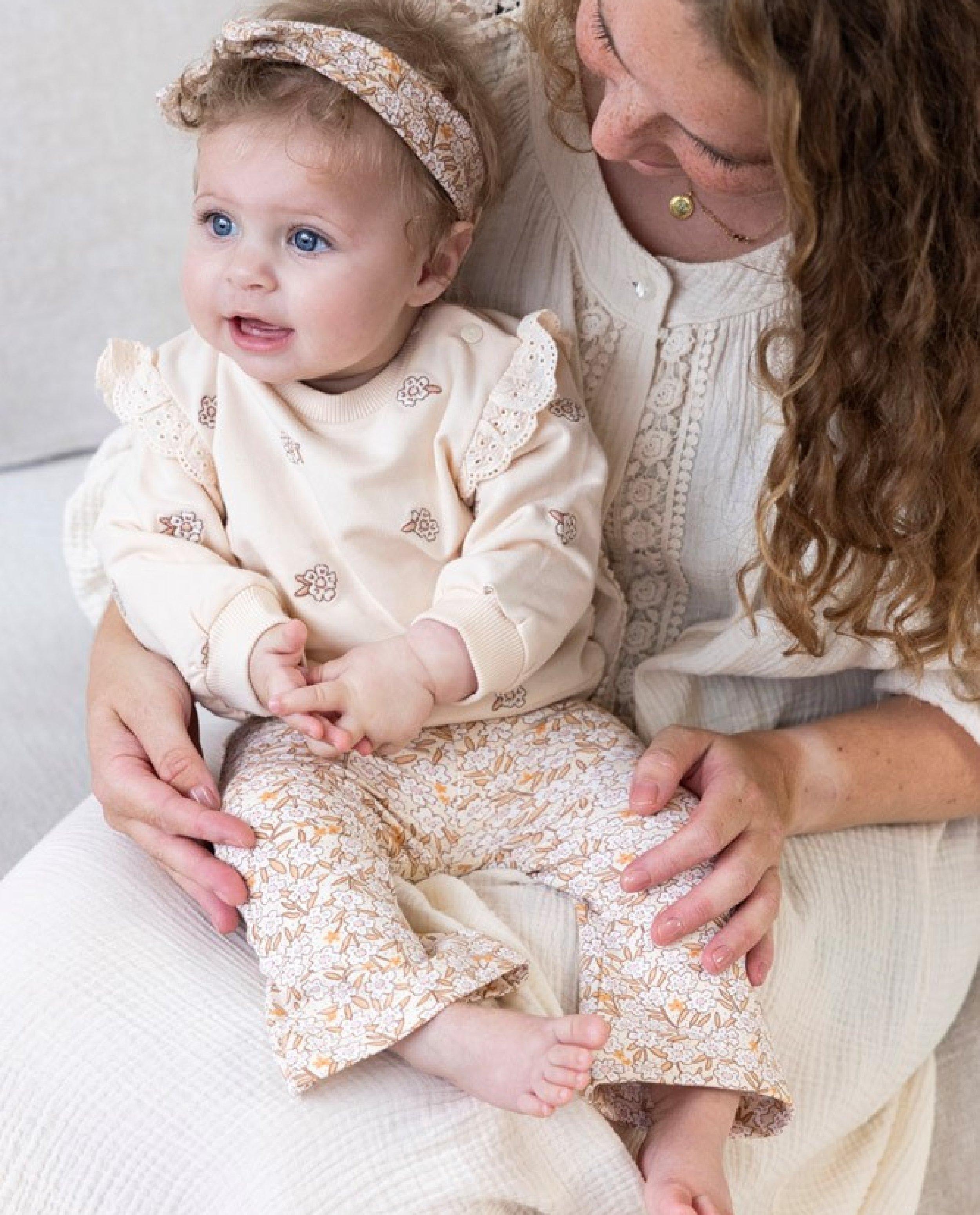 Pantaloni Feetje cu imprimeu floral portocaliu deschis
