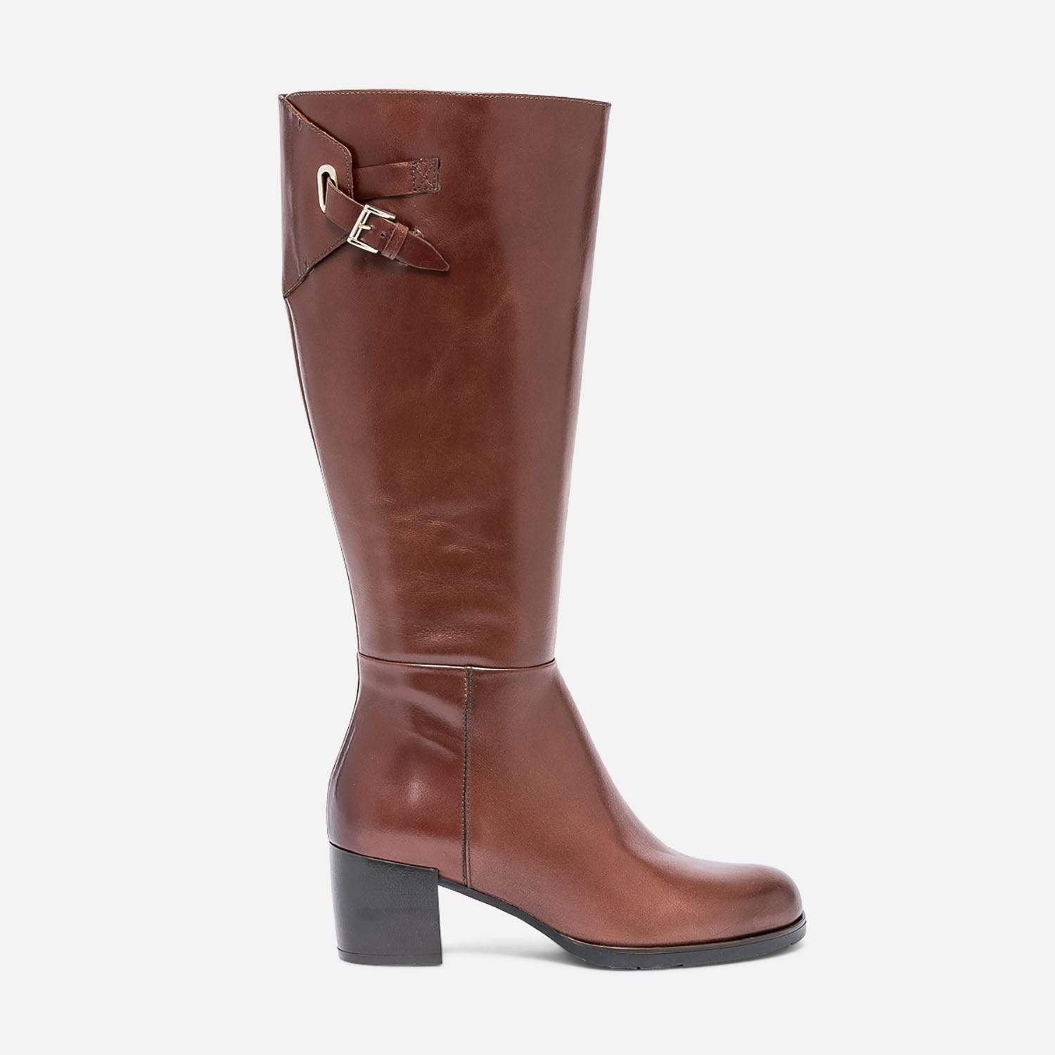Botte cognac en cuir pour mollet large