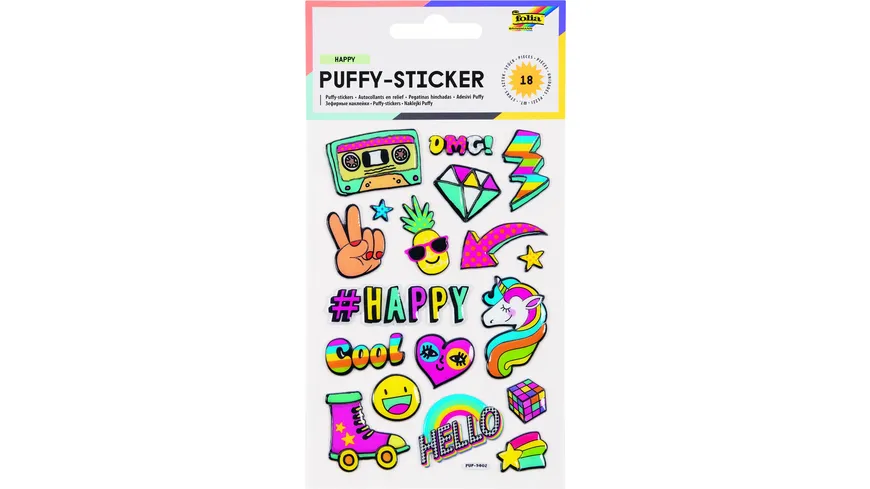 folia Puffy-Sticker HAPPY 10,5x16cm 1 Blatt 18 Sticker