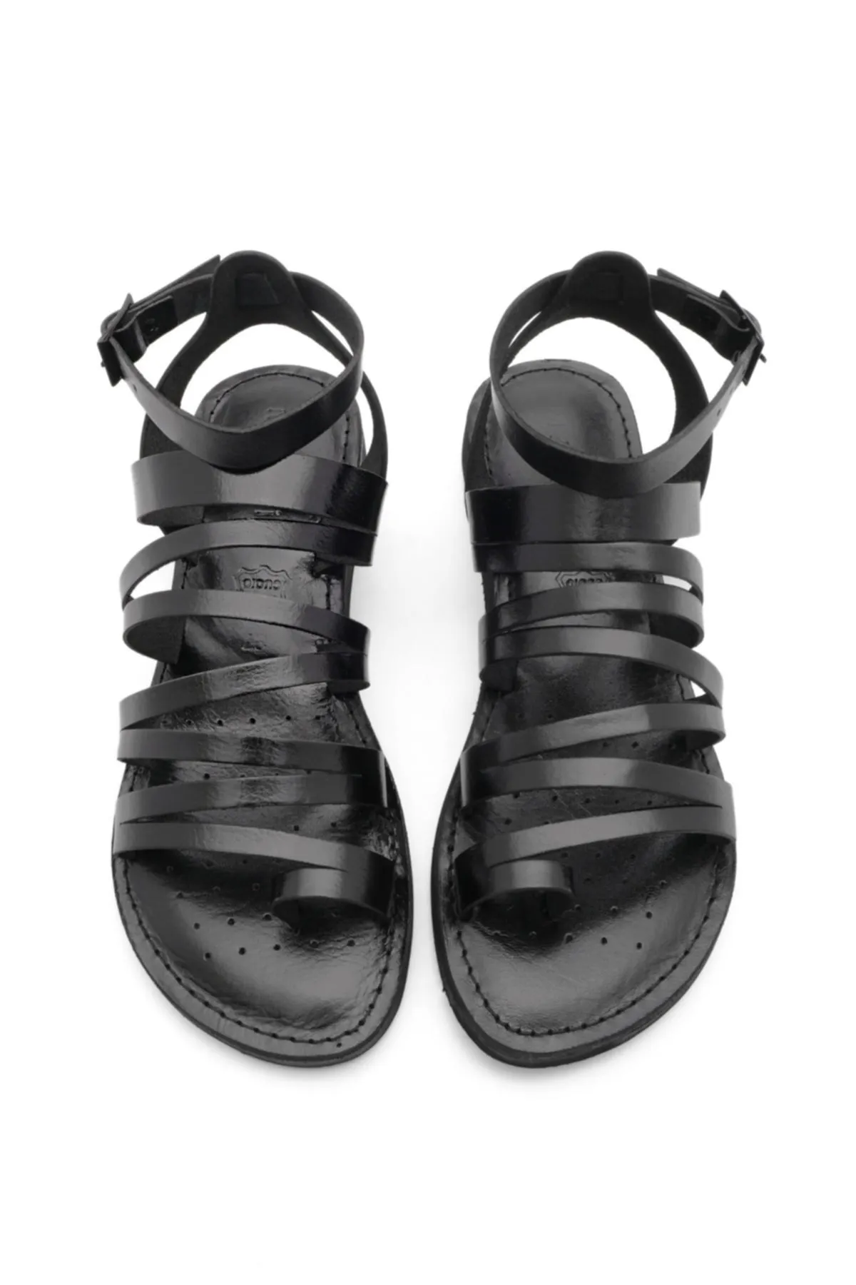 Marjin  Damen-Flip-Flops aus echtem Leder mit leichter Eva-Sohle, Alltagssandalen Saper schwarz